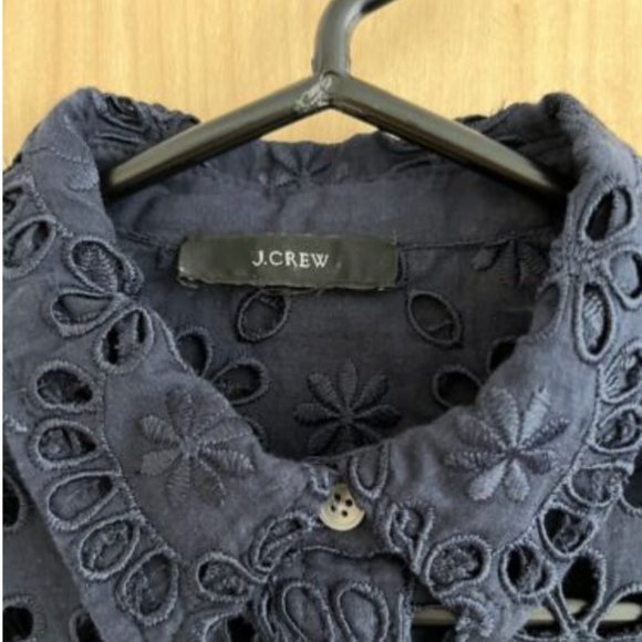 J.CREW NAVY BUTTON UP SHIRT IN EMBROIDERED EYELET-SIZE: 2 - Picture 5 of 7